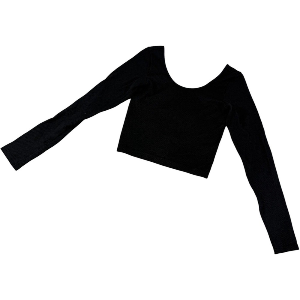 Wild Fable Women's Black Ribbed Seamless Long Sleeve Crop Top Size M